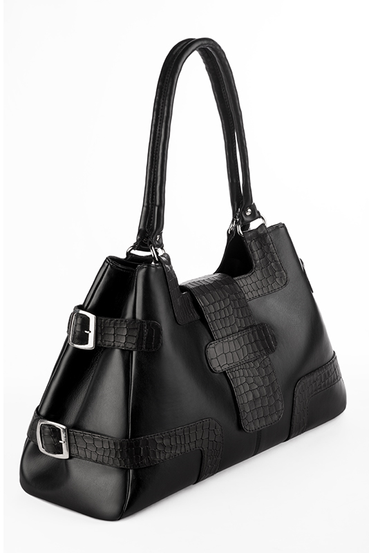 Luxueux grand sac à main, élégant et raffiné, coloris noir satiné. Personnalisation : Choix des cuirs et des couleurs. - Florence KOOIJMAN